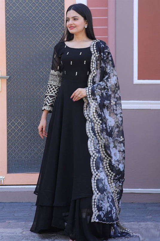 Heavenly Black Color Georgette With Embroidery Sequence Work Gown